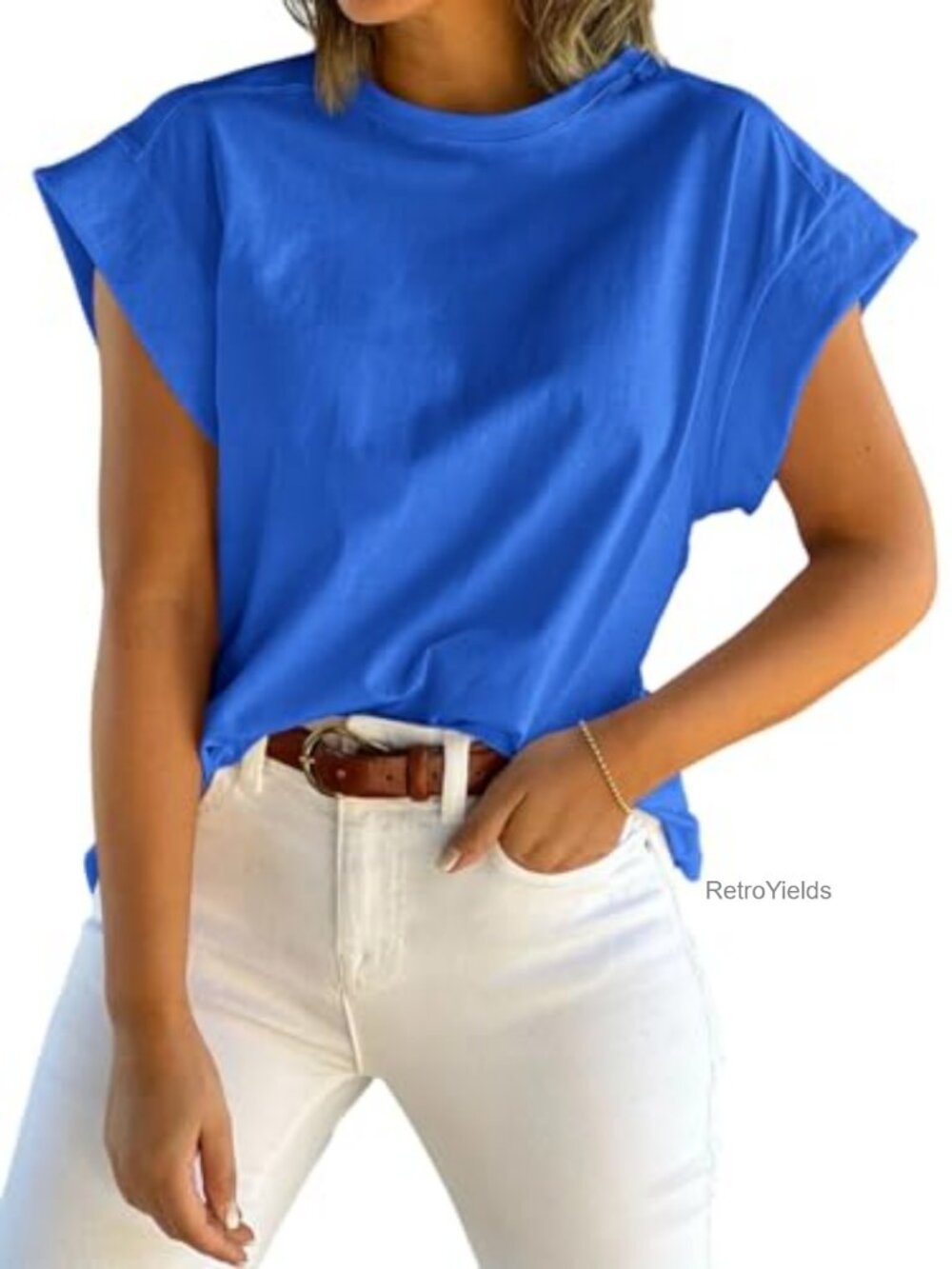 Women's Cap Sleeve Crewneck Tank Top - Soft Stretch Knit Casual Tee